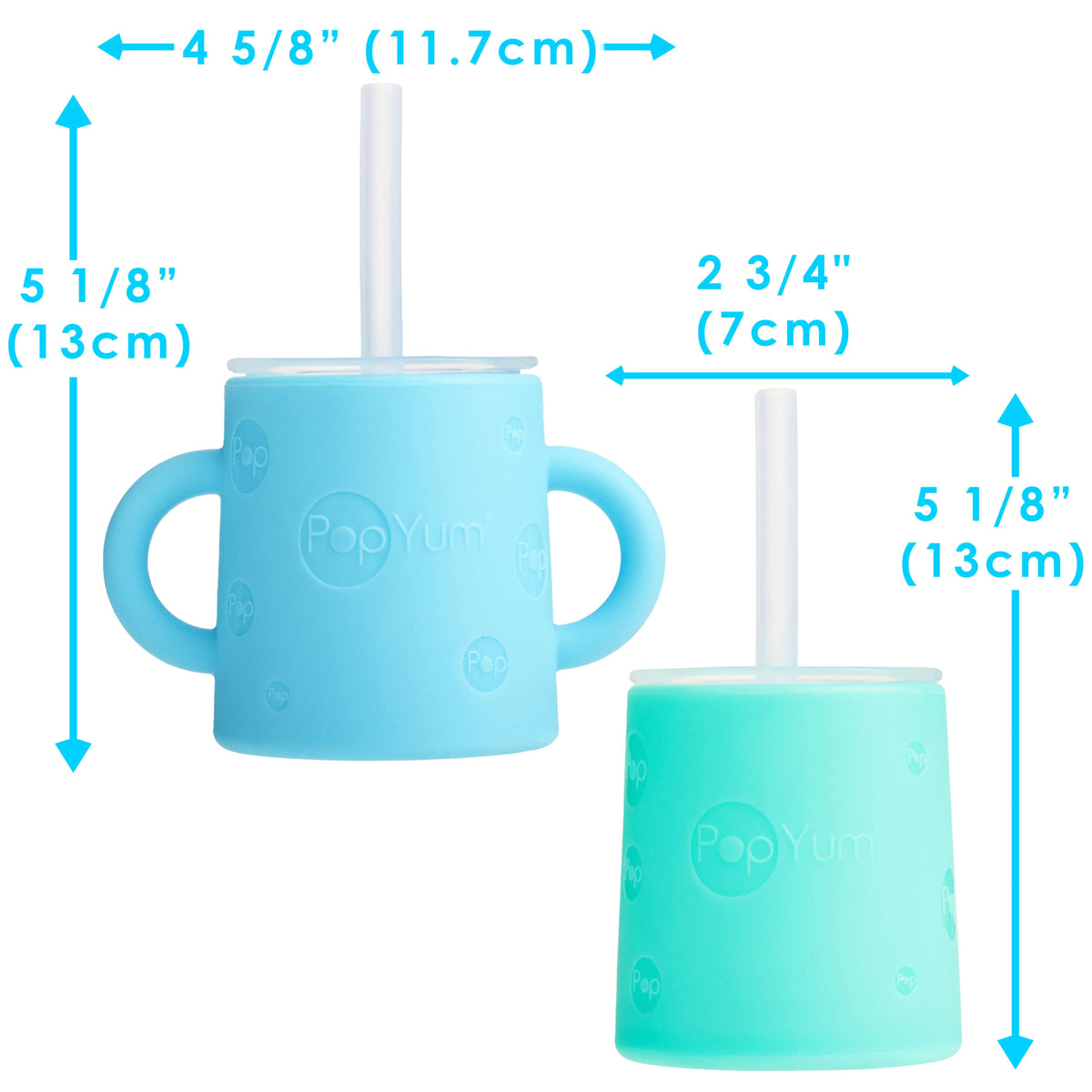 PopYum Silicone Training Cup with Straw Lid, 2-Pack for Baby, Infant and Toddler, Tumbler, Sippy, handles, 5 ounce (blue, green) 8