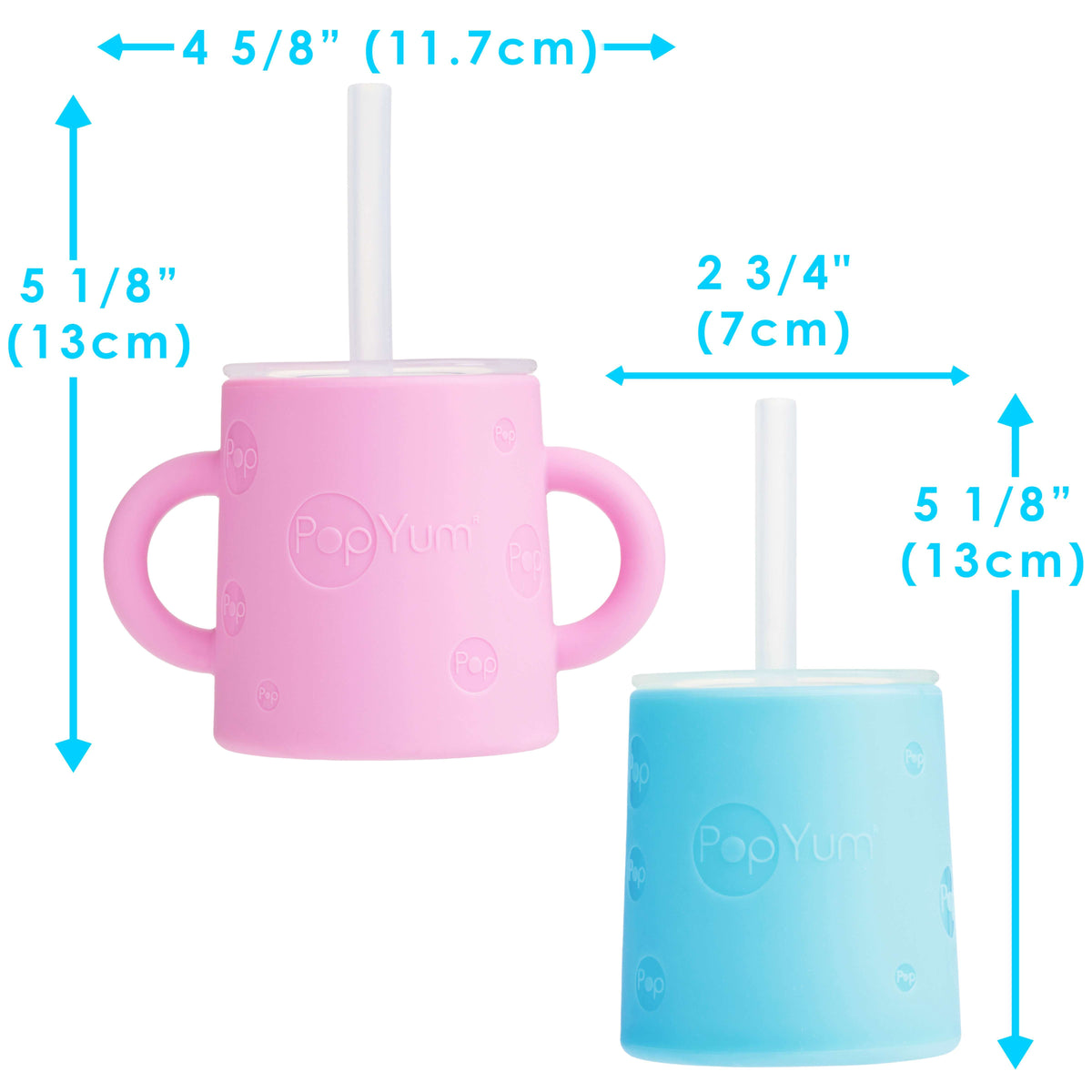 PopYum Silicone Training Cup with Straw Lid 2-Pack for Baby, Infant and Toddler, Tumbler, Sippy, handles, 5 ounce (blue, pink) 8