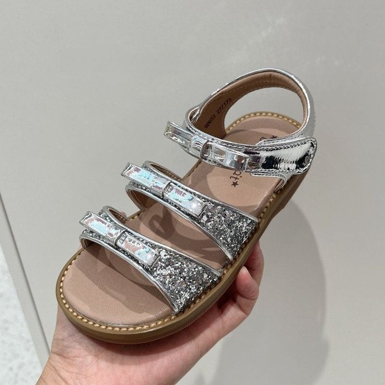 2026 Summer New Versatile Bow Sandals For Girls, Kids Sequin Open-Toe Sandals, Soft Sole Princess Style Sandals 4