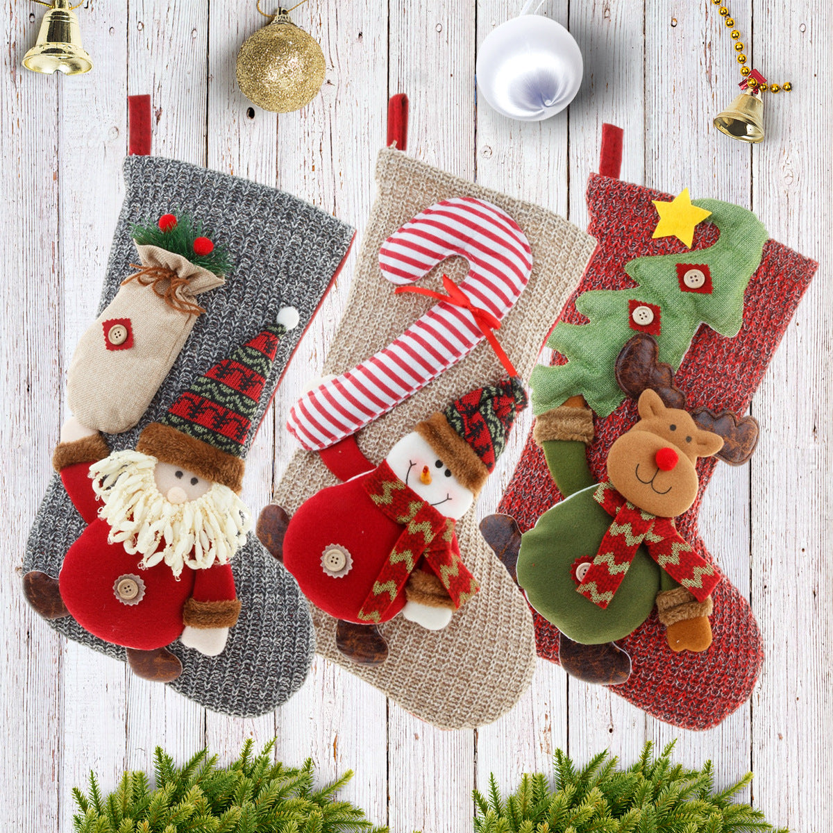 Christmas Decorations Knitted Yarn Large 3D Santa Claus Snowman Deer Christmas Socks Gift Bag 1