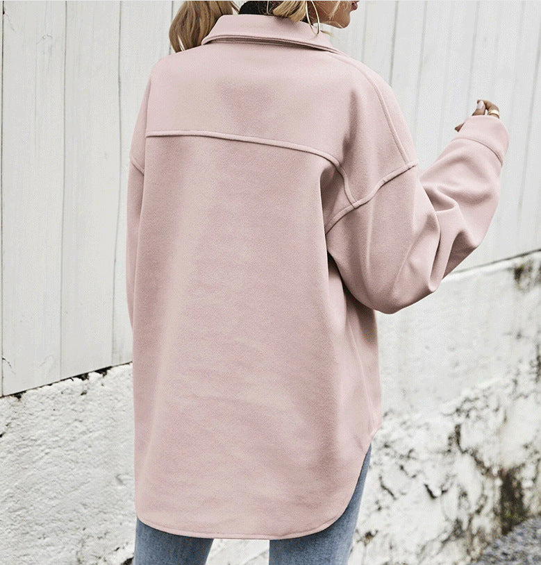 Winter Coat Women Lapel Single-breasted Thickened Solid Color Jacket Woolen Loose Short Coat For Women Fashion Outwear Clothing 3