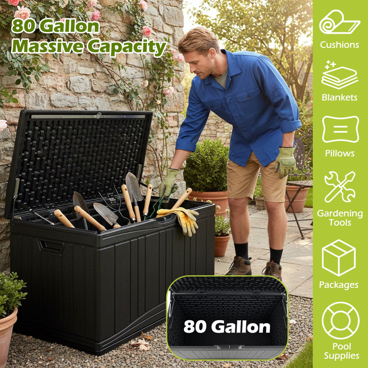 80 Gallon Outdoor Deck Box with Lockable Lid 7