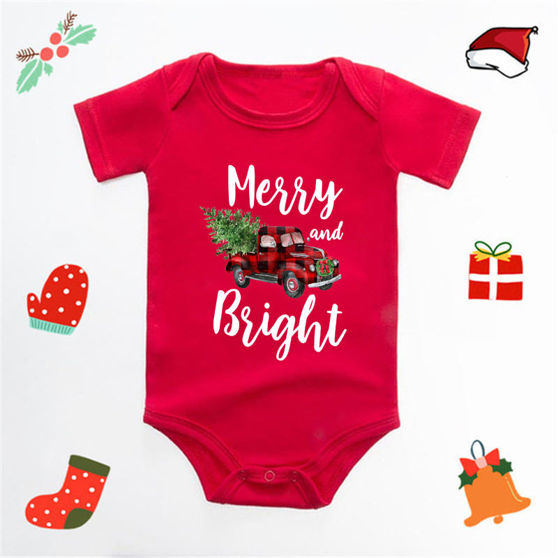 Christmas Deer English Letters Printed Red Triangle Rompers 2
