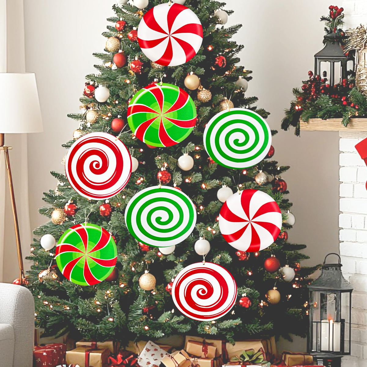 Generic Gingerbread Christmas Wooden Ornaments Large Red White Peppermint 1
