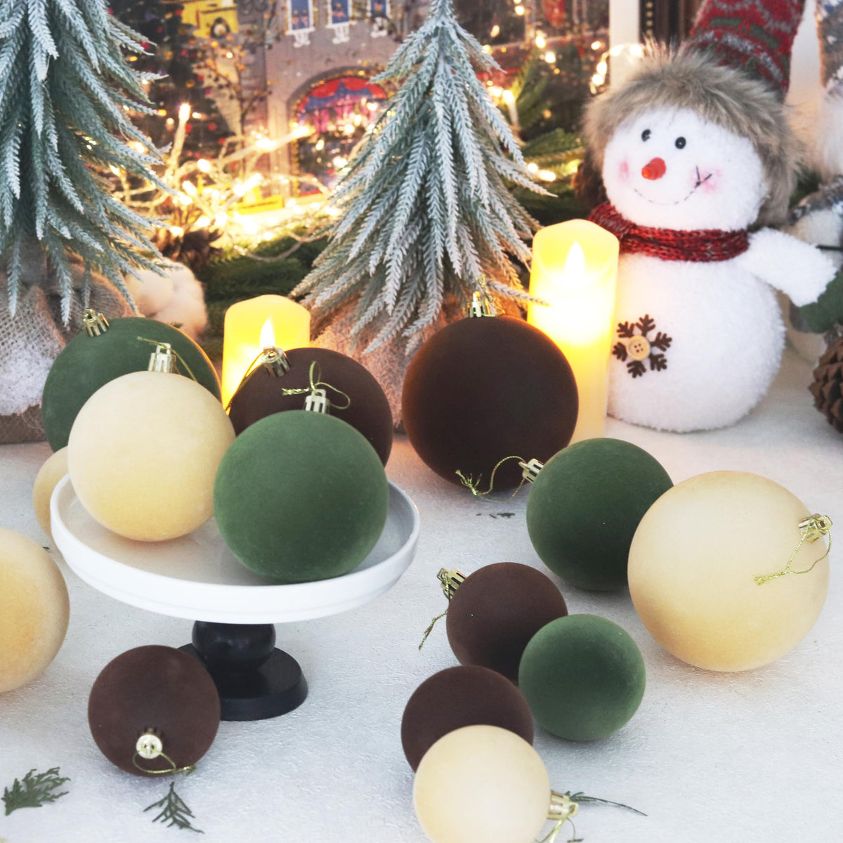 Senjie 30pcs Velvet Christmas Balls Ornaments 2.36in Brown Green Khaki 5