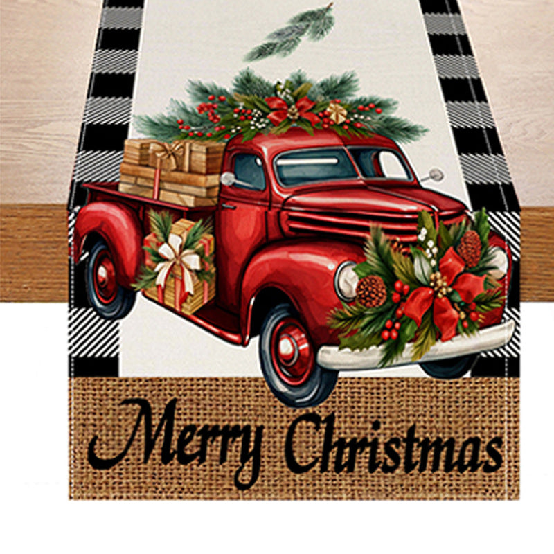 Red car printed table flag Christmas red black checkered linen living room decoration tablecloth 6