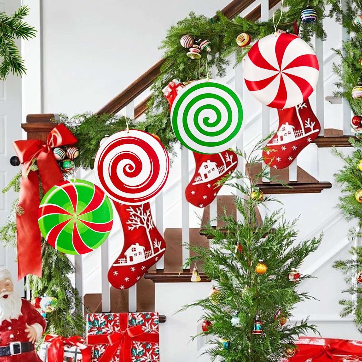 Generic Gingerbread Christmas Wooden Ornaments Large Red White Peppermint 2
