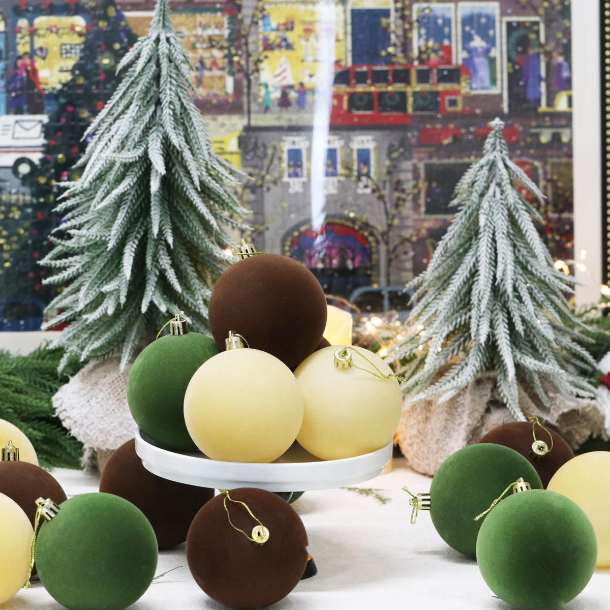 Senjie 30pcs Velvet Christmas Balls Ornaments 2.36in Brown Green Khaki 6