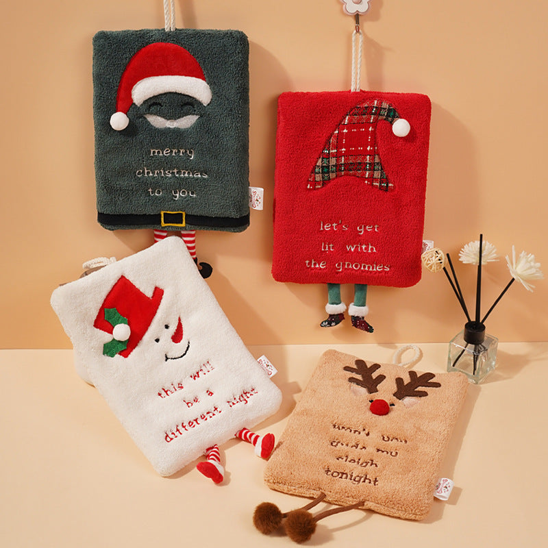 New Christmas hand towel can be hung with thick coral fleece towel, kitchen absorbent quick drying cloth, cartoon hand towel 3