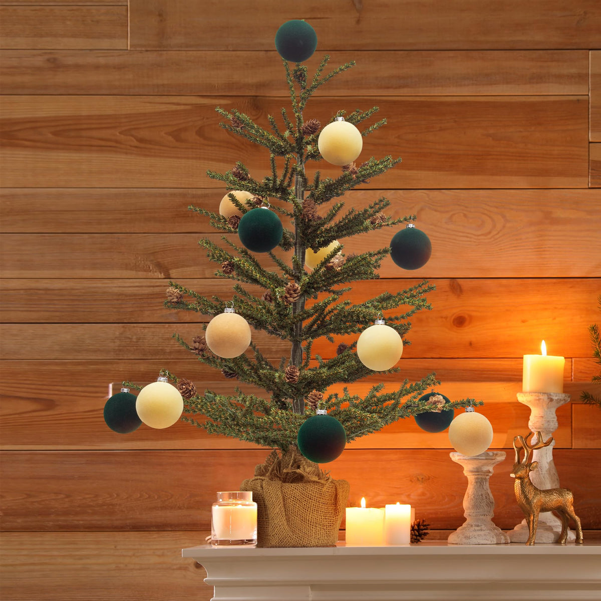 KI Store Beige Velvet Christmas Balls Ornaments 6pcs 2.36in Party Decor 3