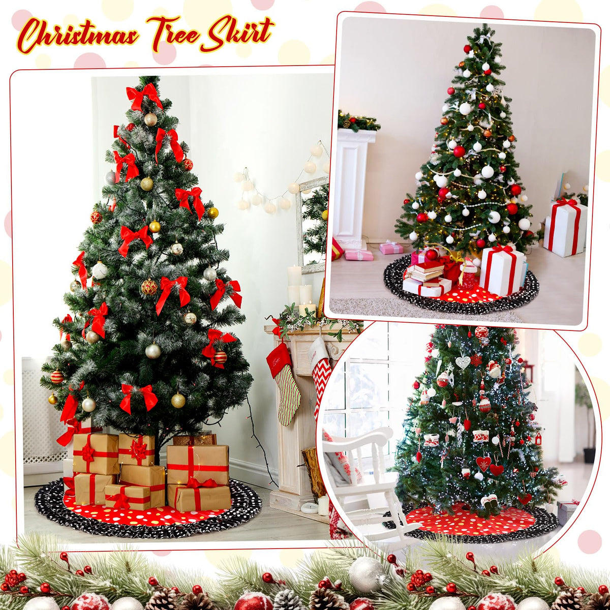 Soulchen Christmas Tree Skirt Double Layer Red Black Yellow Big Wave Point 51" 6