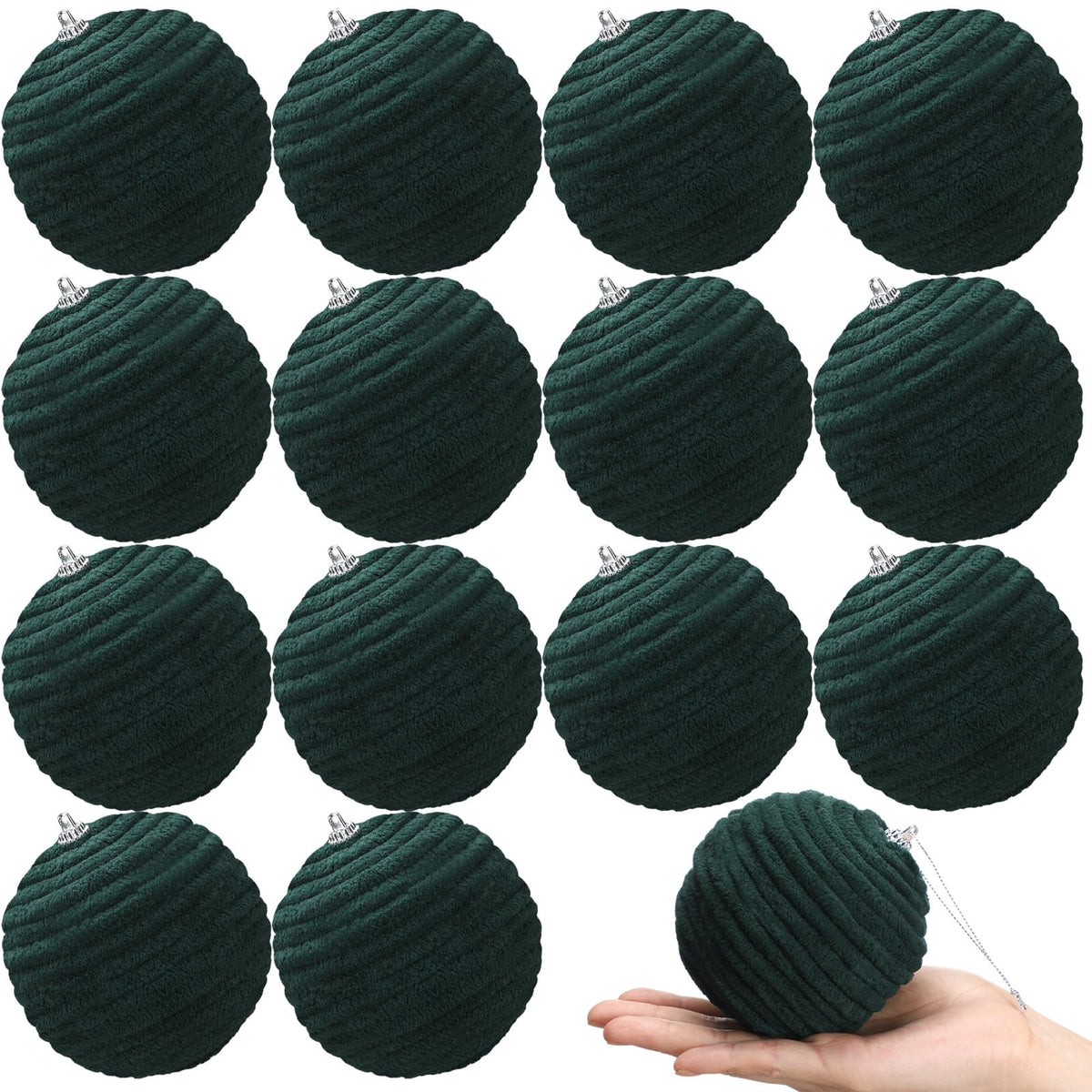 Soulchen 15 Pcs 3.15" Large Green Velvet Flocked Christmas Balls Ornaments 1