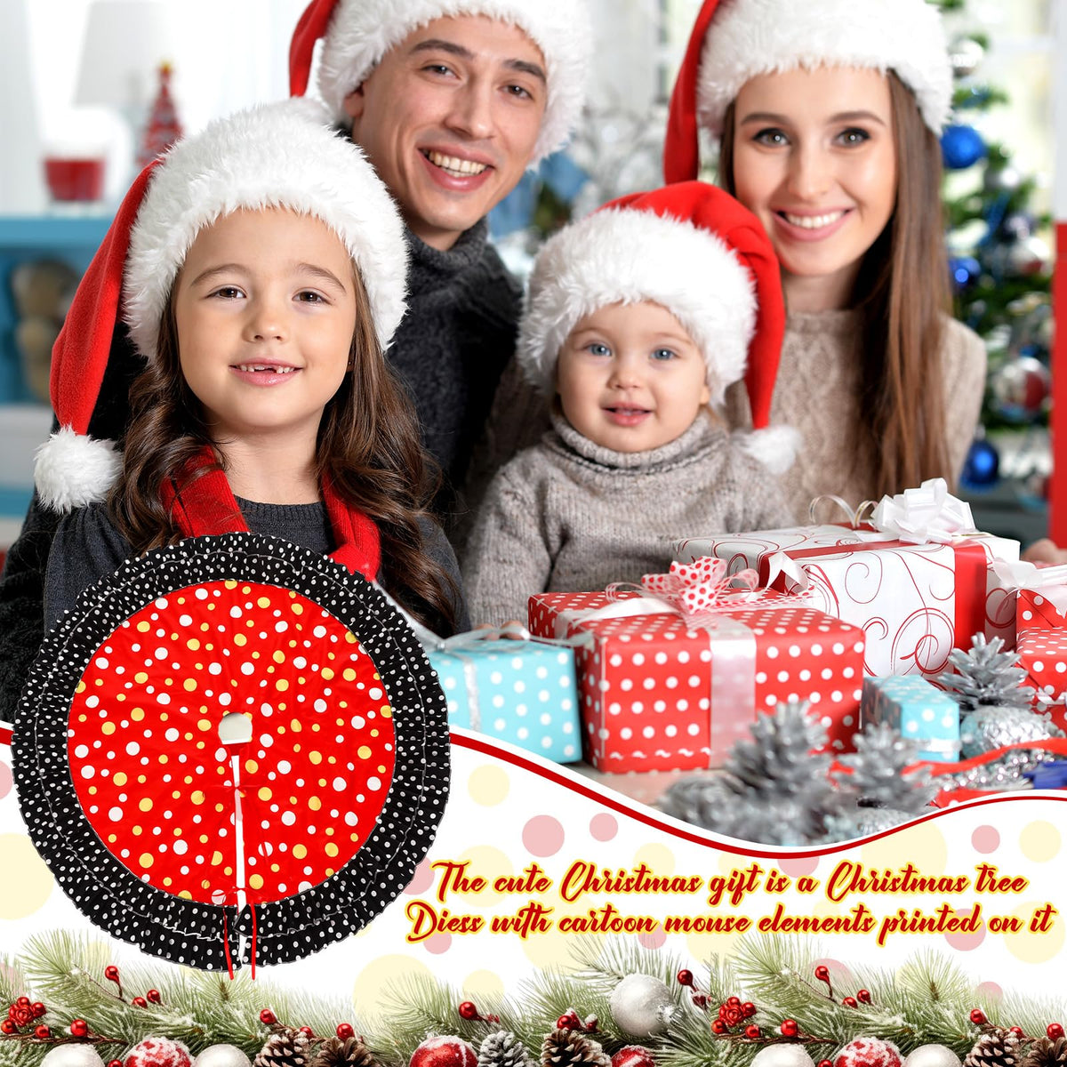 Soulchen Christmas Tree Skirt Double Layer Red Black Yellow Big Wave Point 51" 7