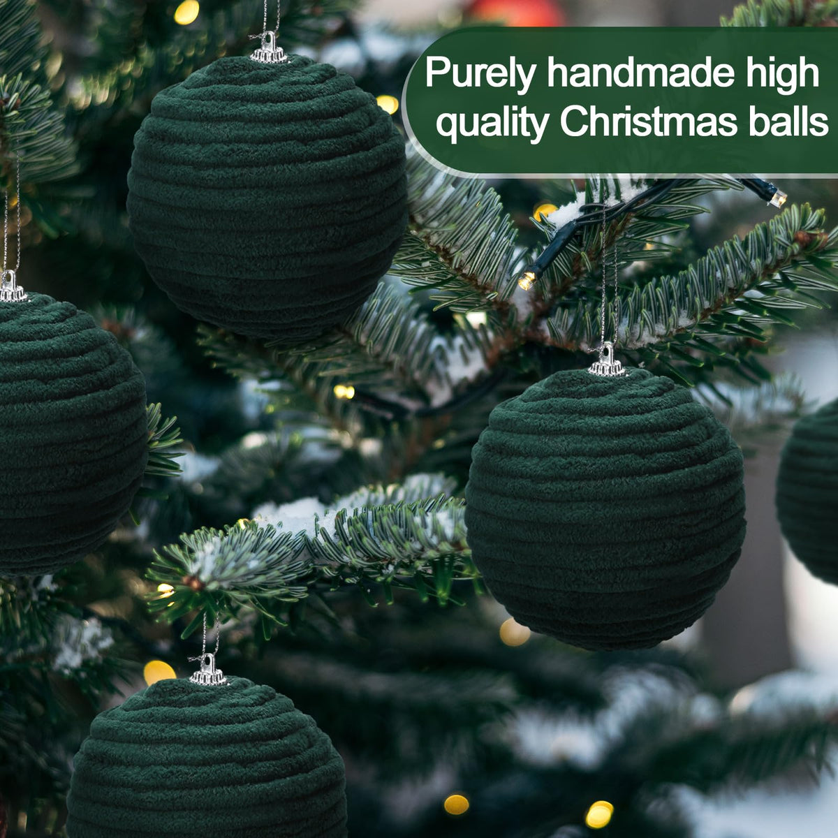Soulchen 15 Pcs 3.15" Large Green Velvet Flocked Christmas Balls Ornaments 4