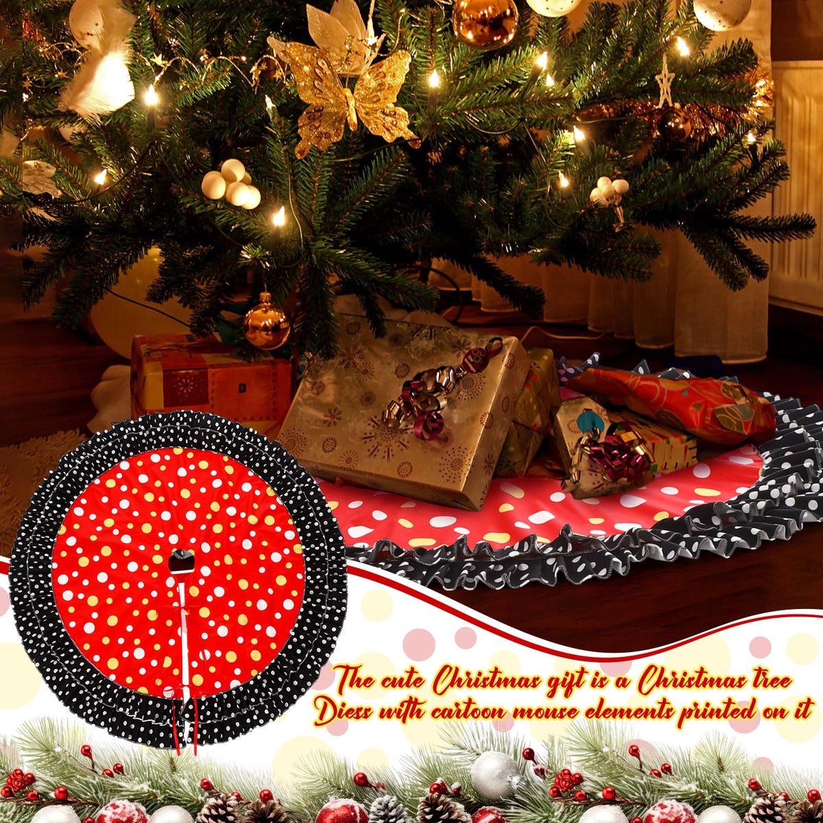 Soulchen Christmas Tree Skirt Double Layer Red Black Yellow Big Wave Point 51" 4
