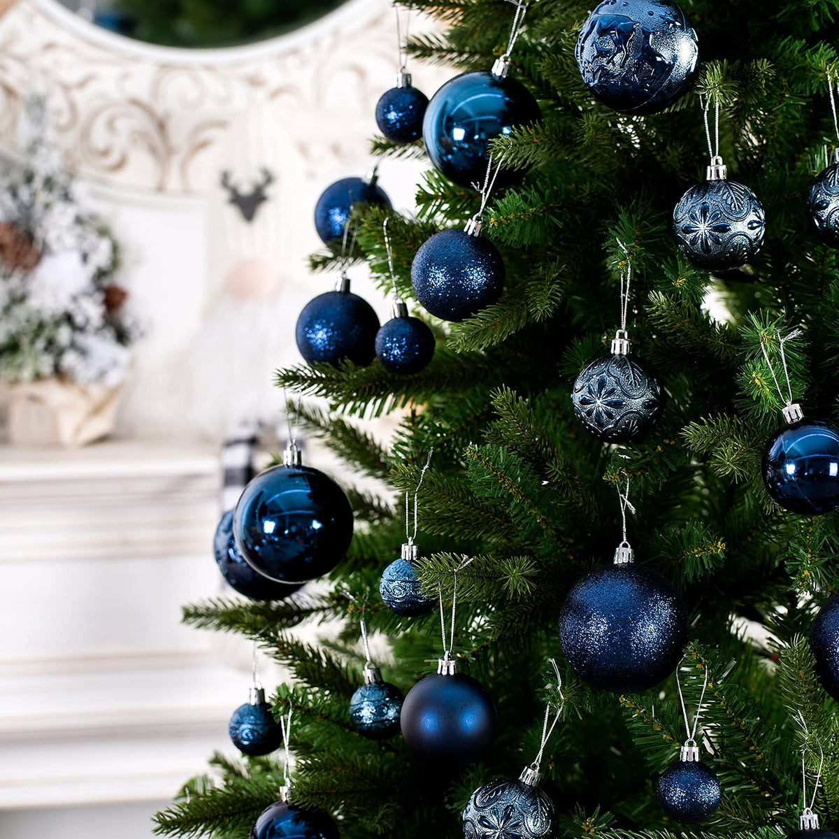Senjie Night Blue Shatterproof Christmas Ornaments 32pcs Set Plastic 6