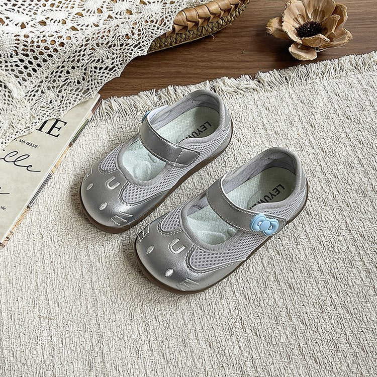 Girls' Mesh Breathable Princess Shoes, Children's Silver Single Shoes, Little Girls' Soft Soled Outer Leather Shoes 8