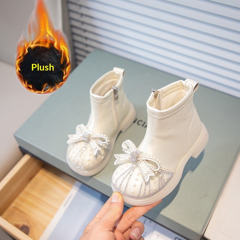 Kids Rhinestone Booties With Soft Soles 7