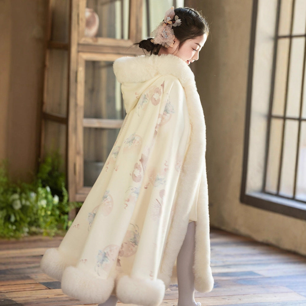 Girls Velvet-Quilted Warm Cloak 3