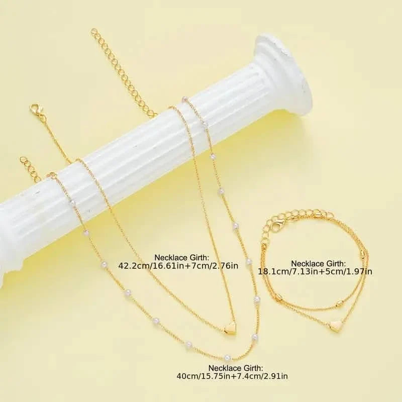 3pcs Heart Necklace & Bracelet Set for Women 3