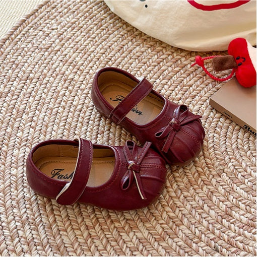 Xiaoxiangfeng Pleated Little Leather Shoes, Girls' Bow Princess Shoes, Shallow Single Shoes 6