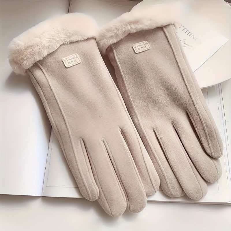 Cashmere Warm Suede Leather Plush Touch Screen Gloves 14