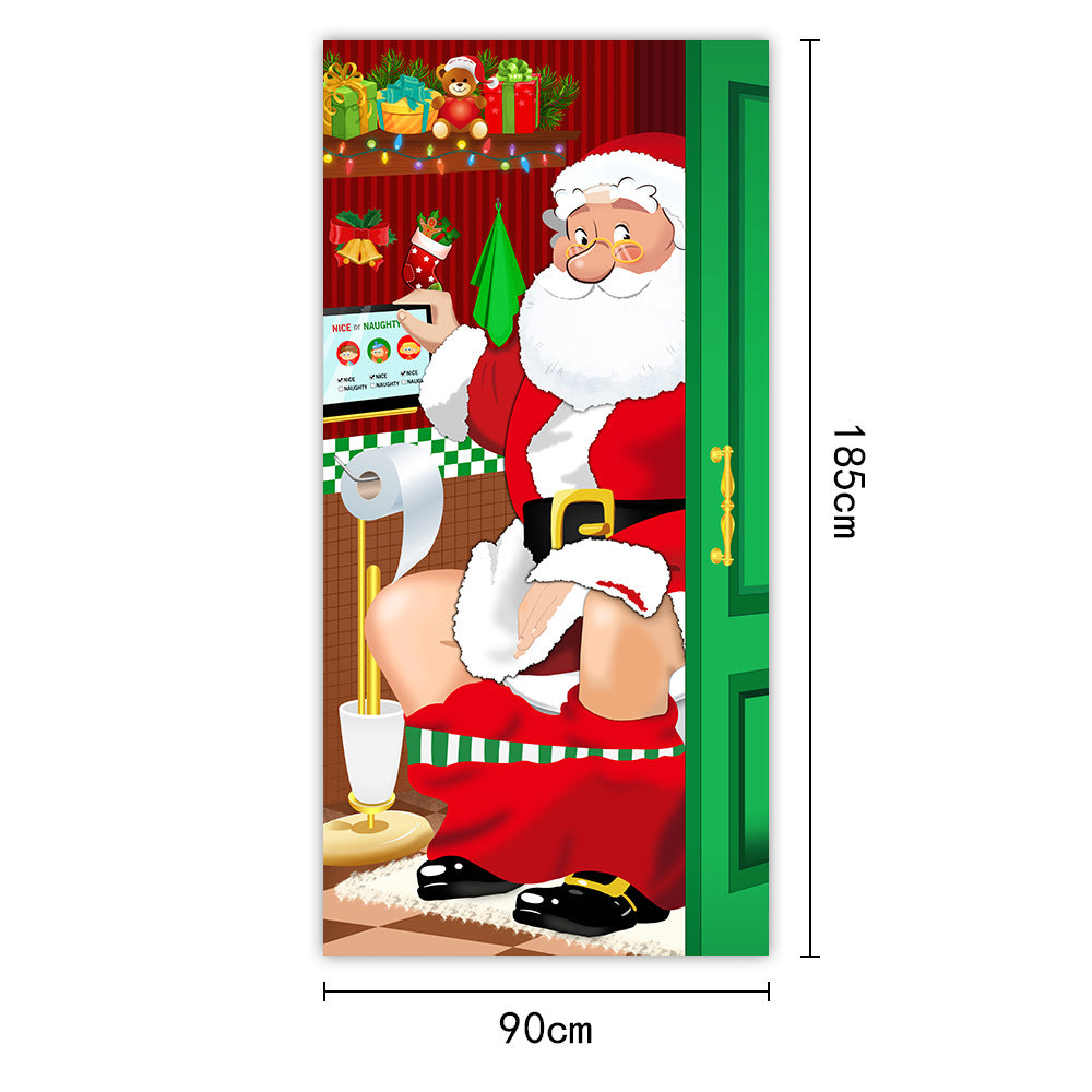 New Christmas Door Curtains, Flags, Outdoor Photography, Santa Claus and Puppies, Background Decoration, Hanging Cloth 10
