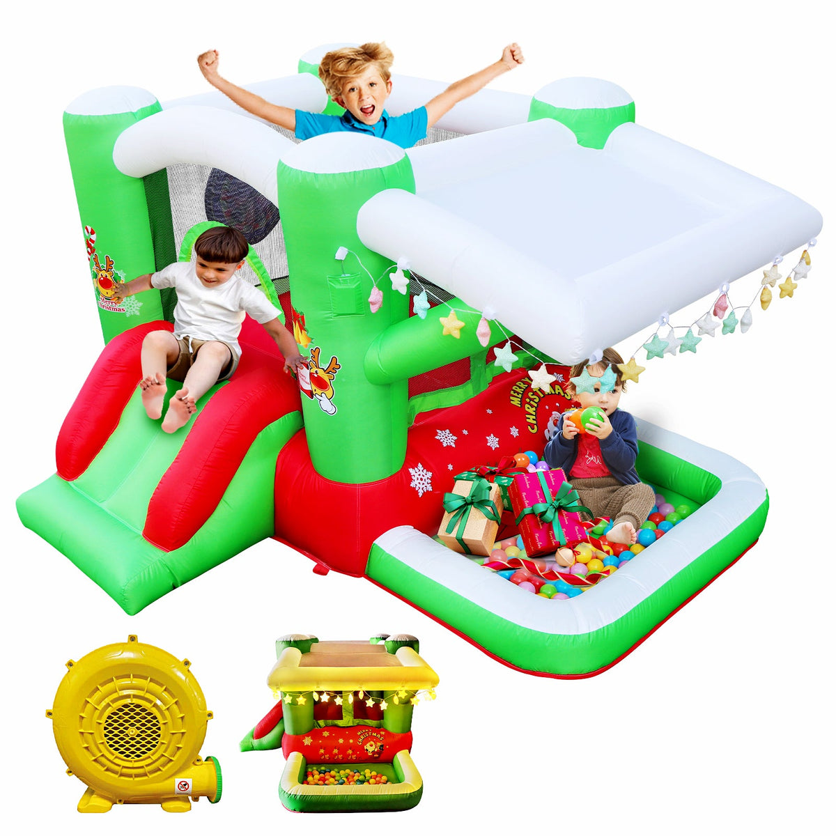 Christmas Jump 'n Slide Inflatable Bouncer for Kids Complete Setup with Blower - 80" x 91" Play Area - 55" Tall 7