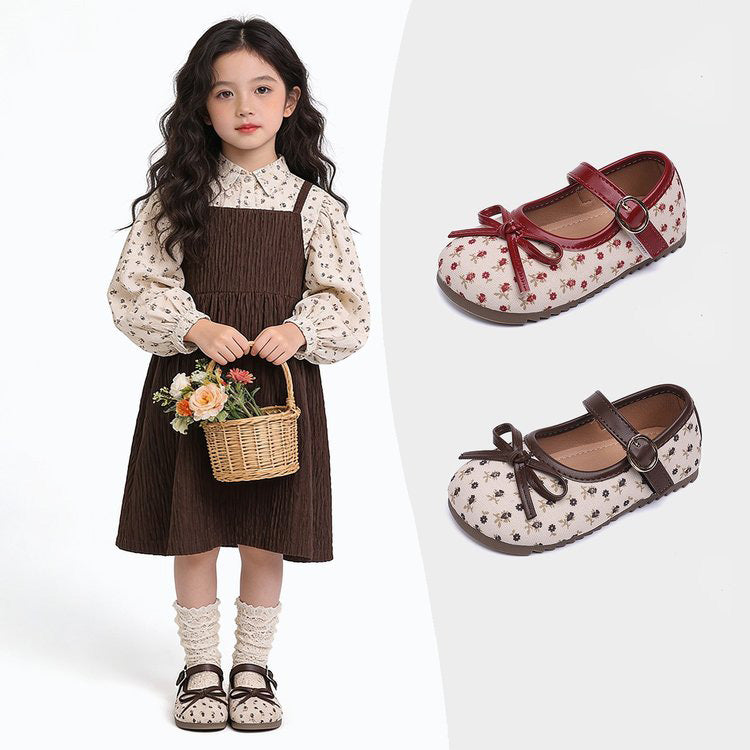 Children's Shoes Korean Version Girls' Soft Soled Bow Princess Single Shoes Mid Size Girls' Leather Shoes Trend 1