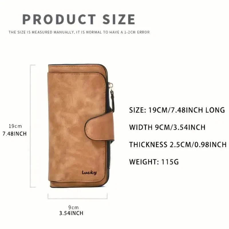 Vintage Faux Leather Long Wallet – Trifold Credit Card Holder with Snap & Zipper 11