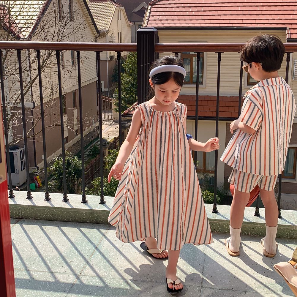 Striped Vest Dress And Short-sleeve Shorts Set 6