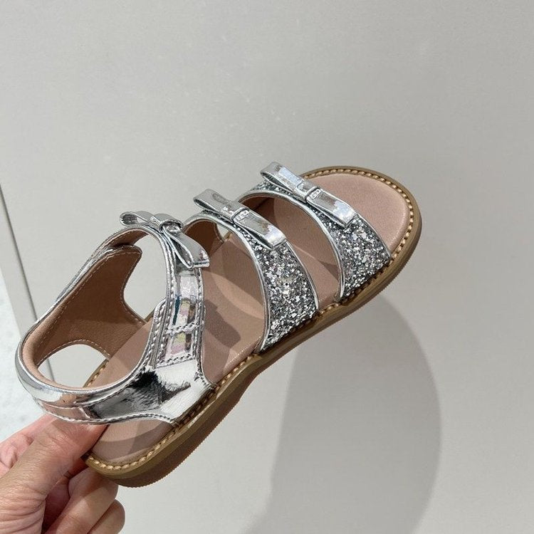 New Sequined Princess Style Children's And Girls' Versatile Sandals With Butterfly Bow Soft Sole Summer Sandals And Open Toe Sandals 4