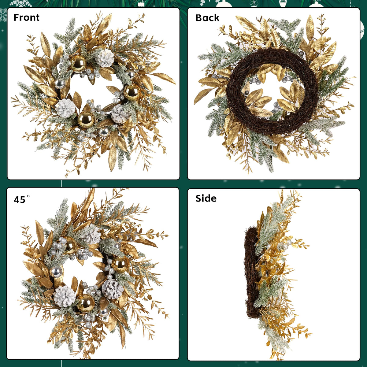 Christmas Wreath 20 Inch Christmas Door Decorations Wreath with Warm Lights 6