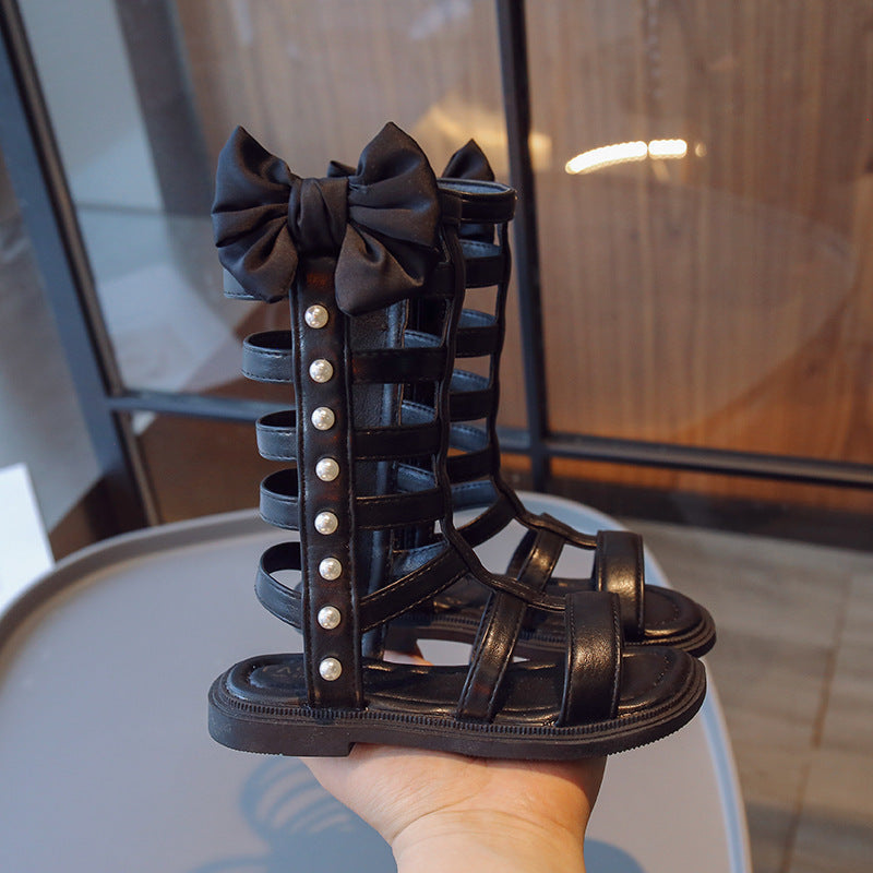 Summer Style Hollow-out Bow Pearl Sandals For Girls 2