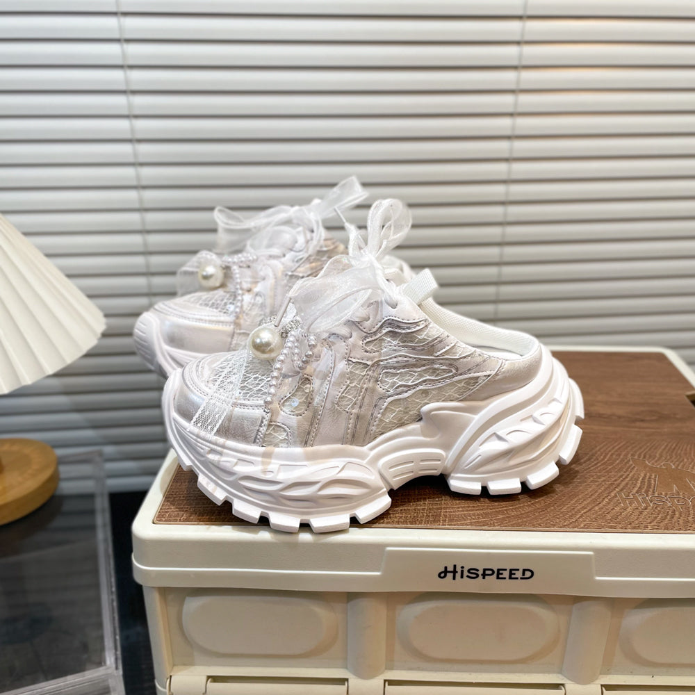 Pearl Lace Bow Baby Girl Daddy Shoes 5
