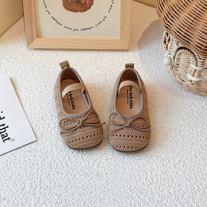 Girls' Baotou Sandals, Children's Bow Princess Single Shoes, Girls' Baby Breathable Knitted Shoes 8