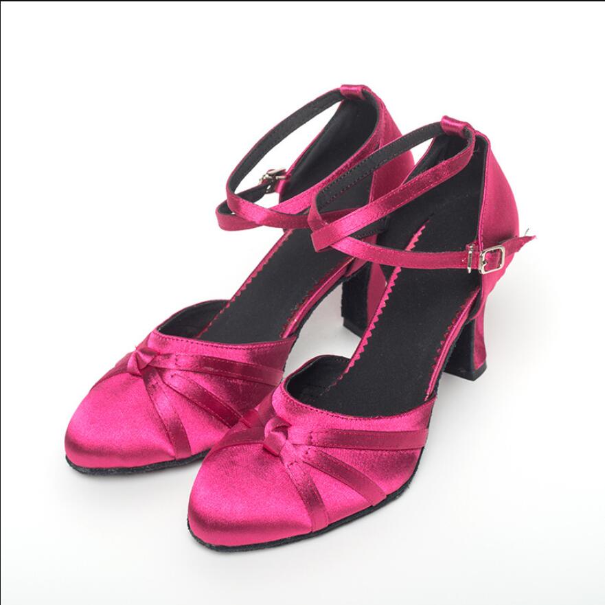 Dance Shoes Women's Baotou Latin Dance Shoes Soft Soled Ballroom Dance Shoes Soft Soled Middle Heel High Heel Dancing Shoes 9