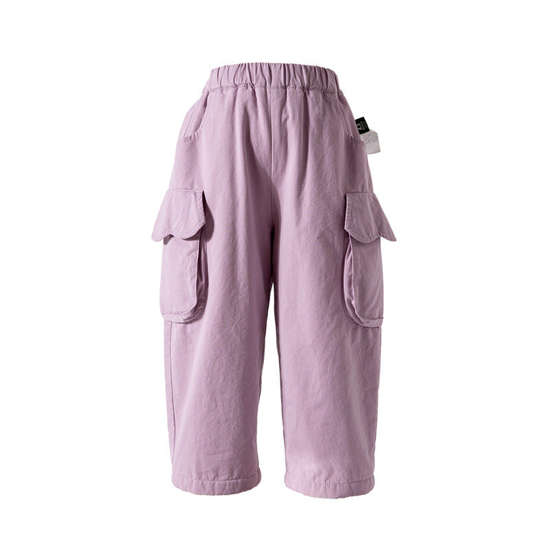 Kids Double-Layer Fleece All-Match Workwear Pants 5