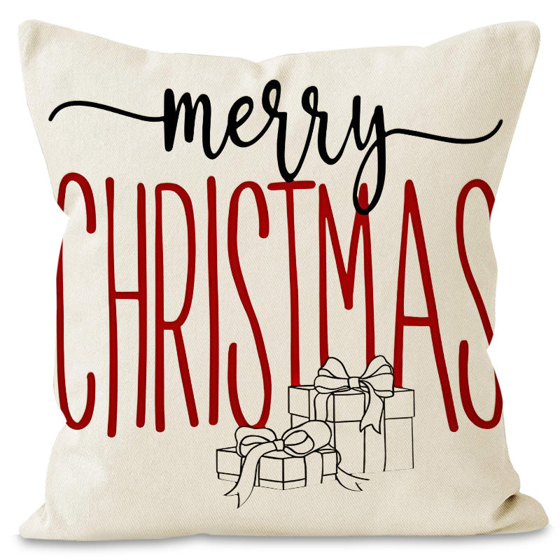 Christmas hat pillowcase linen Christmas tree letter print pillowcase holiday 6