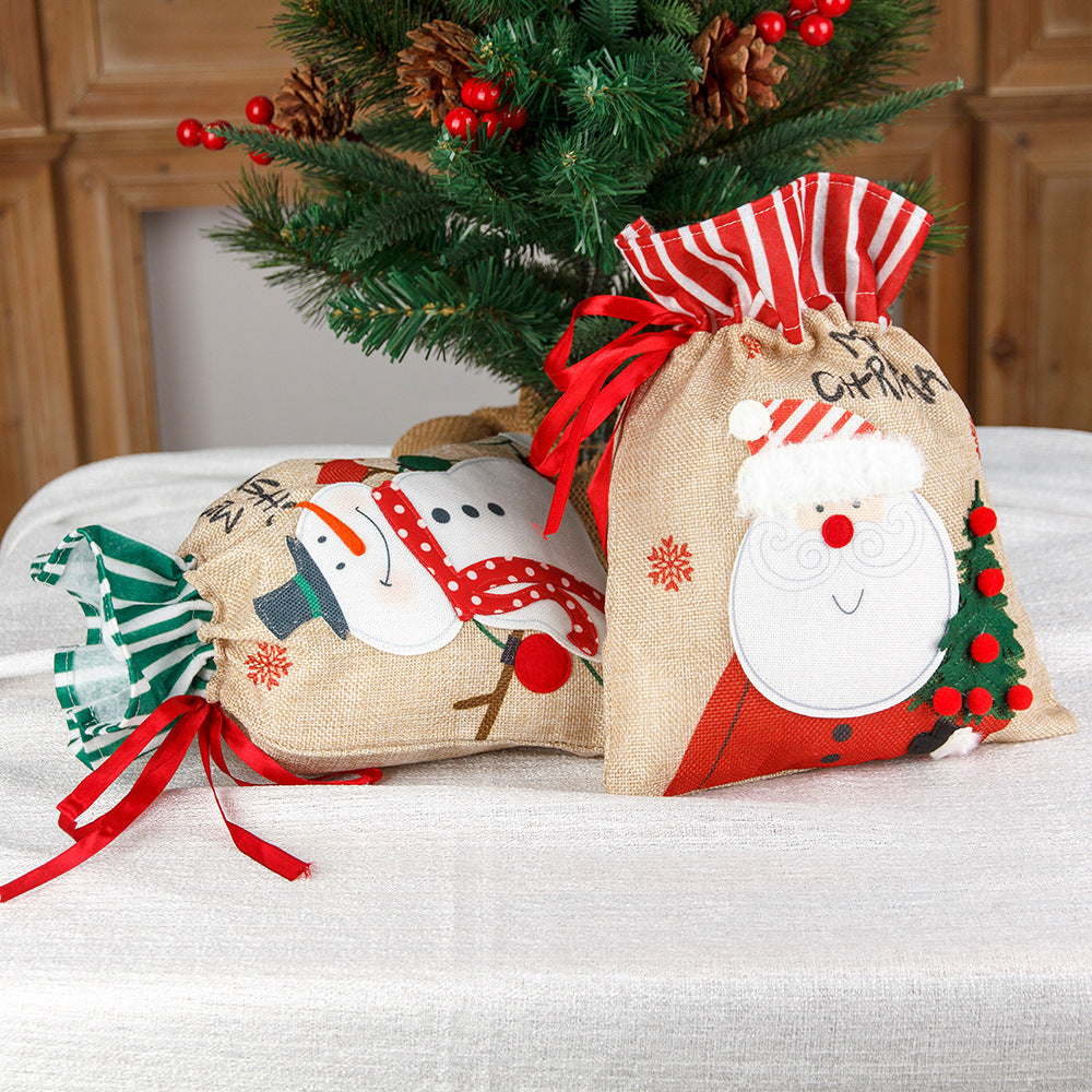 Christmas decorations, burlap gift bags, candy bags, apple bags, cartoon Christmas gift bags 4
