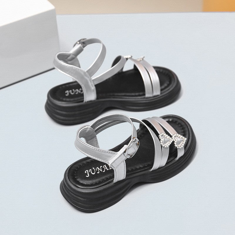 2026 Summer New Trendy Kids Sandals, Girls Soft Sole Fashion Princess Shoes, Silver Roman Sandals Children Beach Shoes 4