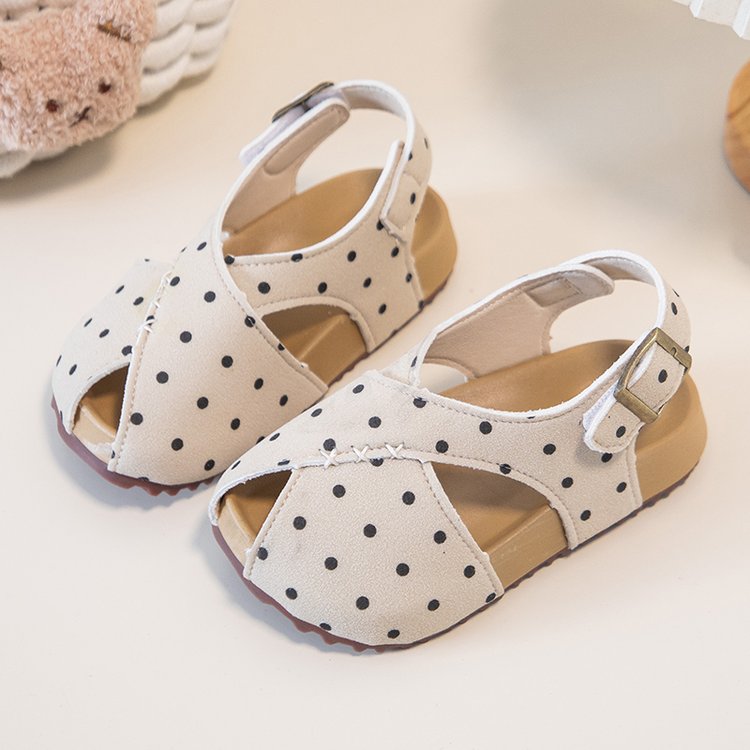 Girls' Trendy Polka Dot Frosted Leather Sandals With Korean Leopard Print, Niche Boken Sandals 5