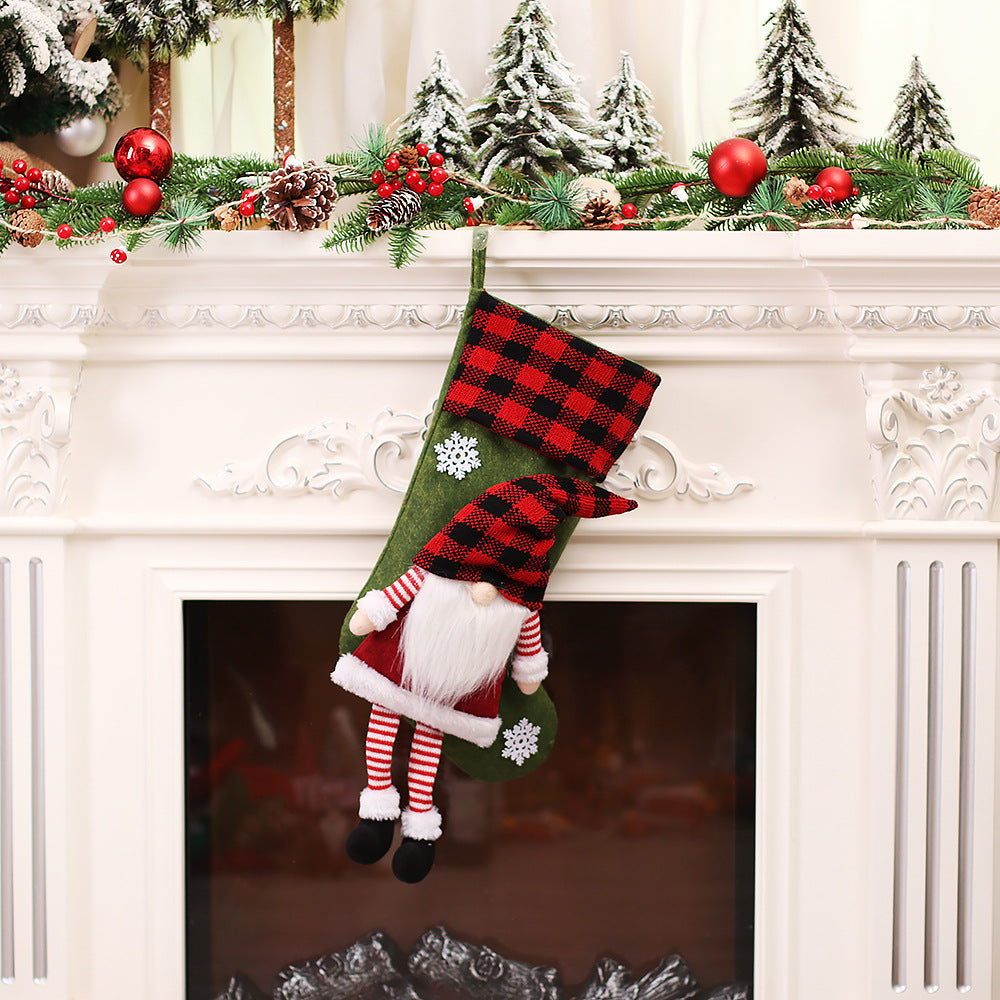 Christmas Day Decoration Red Black White Grid Faceless Forester Christmas Socks Dwarf Hanging Doll Candy Gift Bag 7