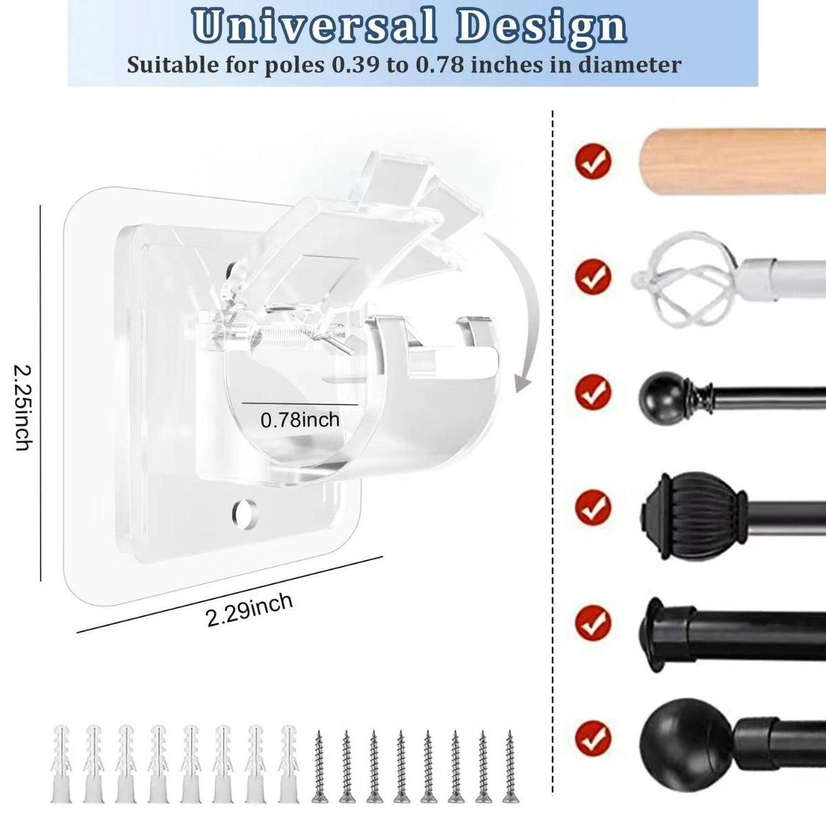 CrystalFix Curtain Rod Hooks Set 3