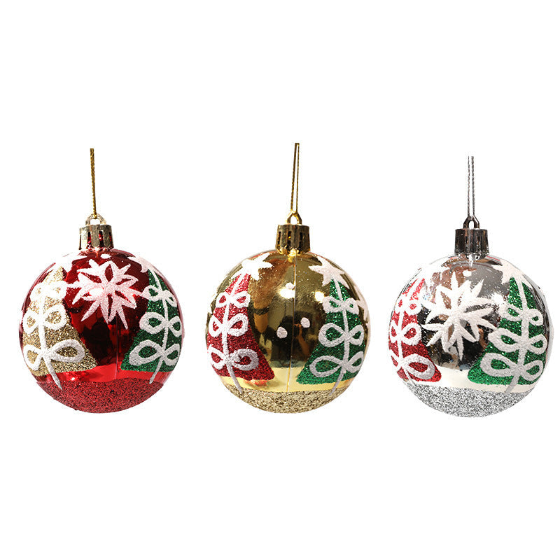 Christmas ball hand drawn pattern Christmas tree pattern decoration plastic electroplated ball decoration 5