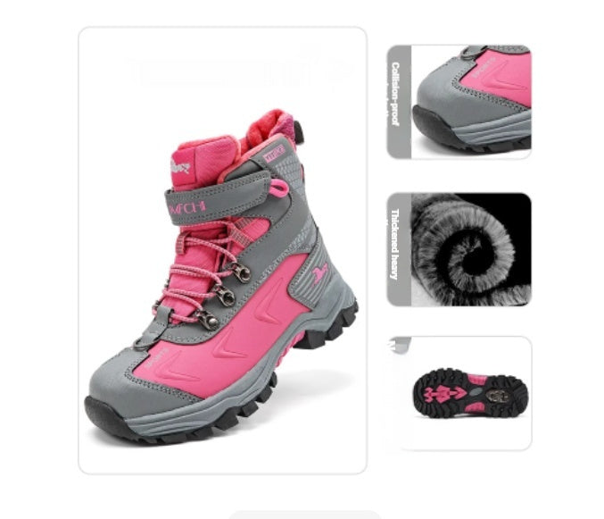 Winter Fleece-Lined Thickened Leather And Fur-Lined Children's Snow Boots 6