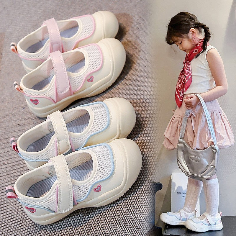 2026 Spring & Summer New Girls Single Mesh Breathable Sandals, Korean Style Toddler Canvas Shoes Versatile Casual Sneakers 2