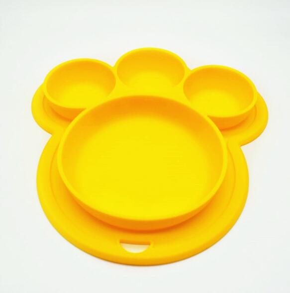 Kids Food-grade Silicone Home Dinner Dish Baby Plate Tableware Bear Paw Shape Children Training Cartoon Bowls Suction Toddler 7
