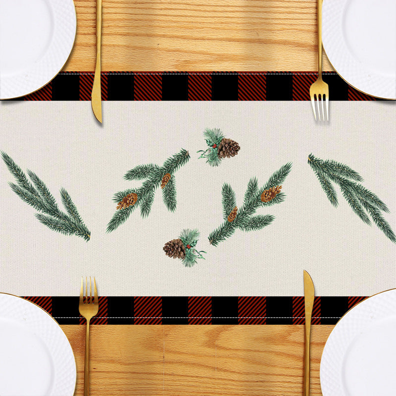Red car printed table flag Christmas red black checkered linen living room decoration tablecloth 2