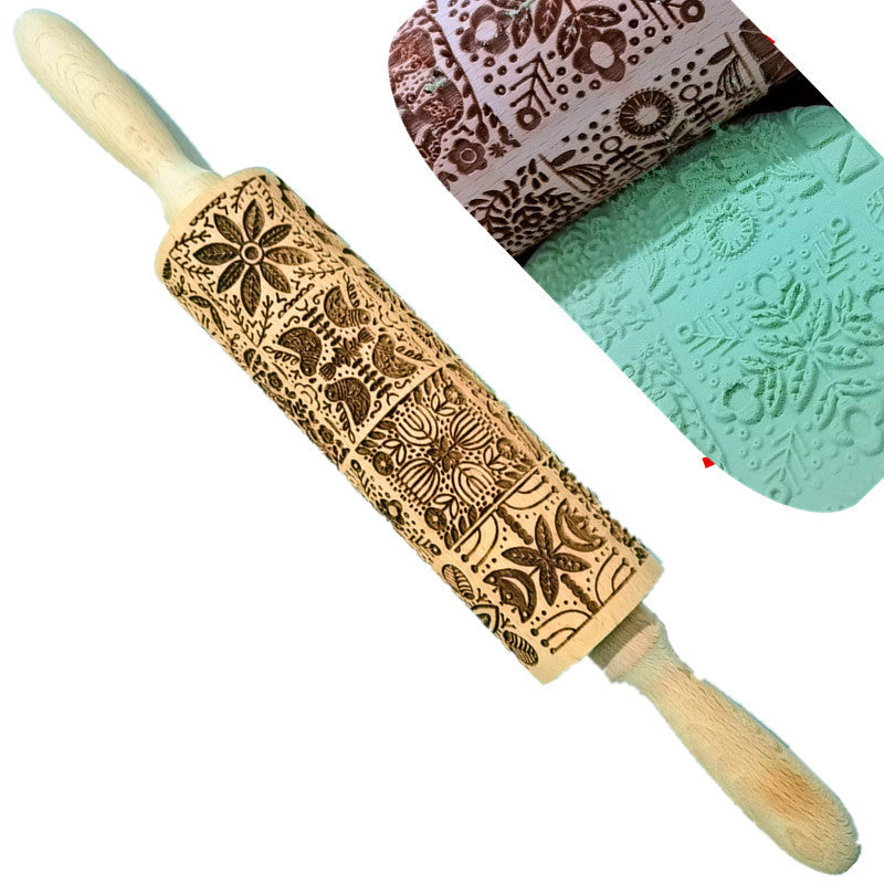 Wooden Rolling Pin Beechwood Laser Engraved Printed Rolling Pin Embossing Rolling Pin Christmas Flip Sugar Cookie Rolling Pin 5